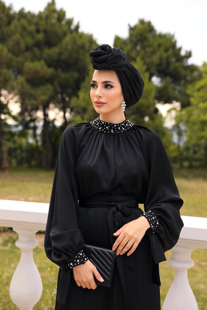Eftelya Saten Abiye Elbise - Siyah