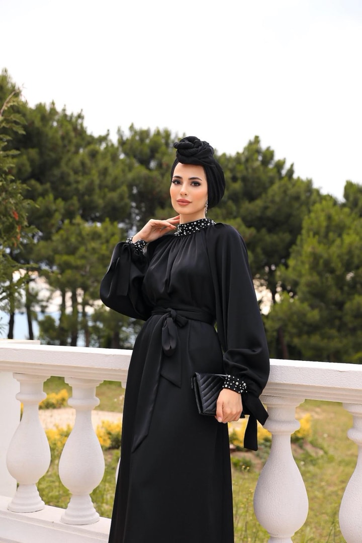 Eftelya Saten Abiye Elbise - Siyah