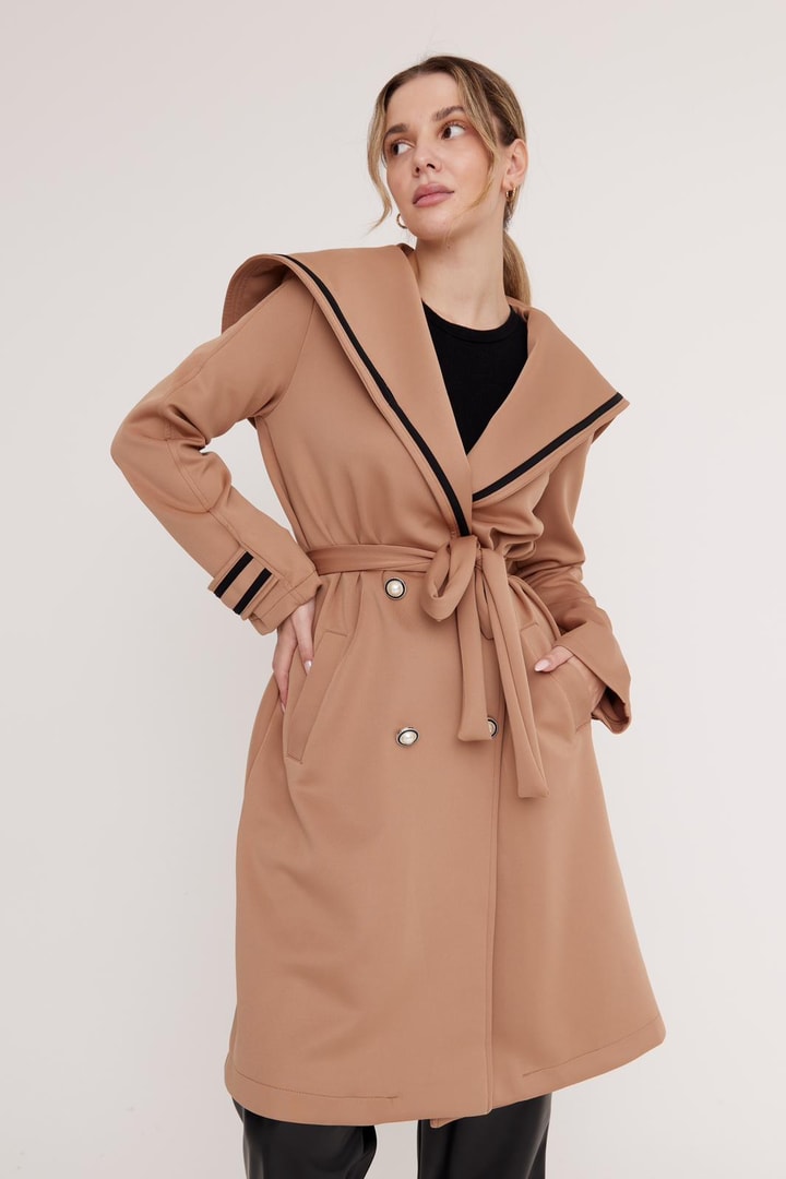 Elda Yaka Detaylı Scuba Ceket - Camel