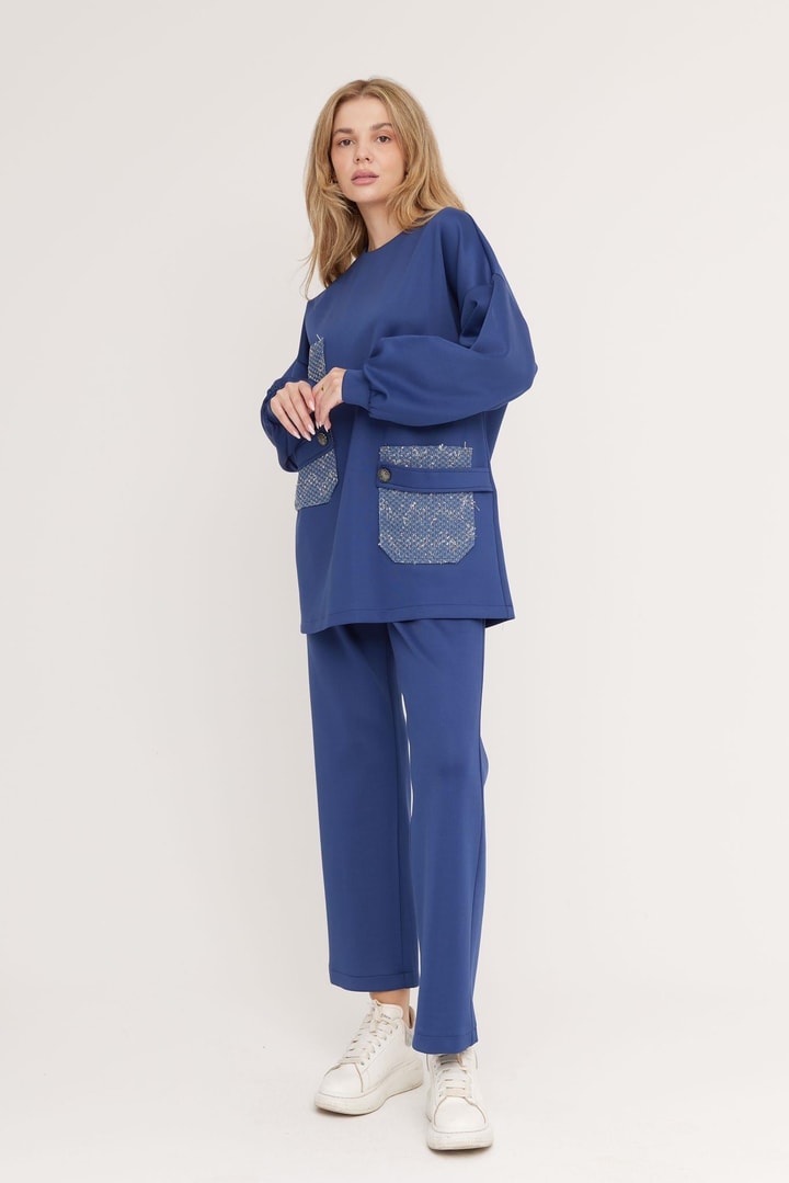 Elenor Cep Detaylı Scuba Takım - Mavi