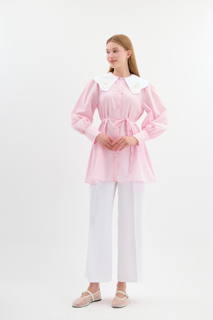 Eliza Yakalı Poplin Gömlek - Pembe