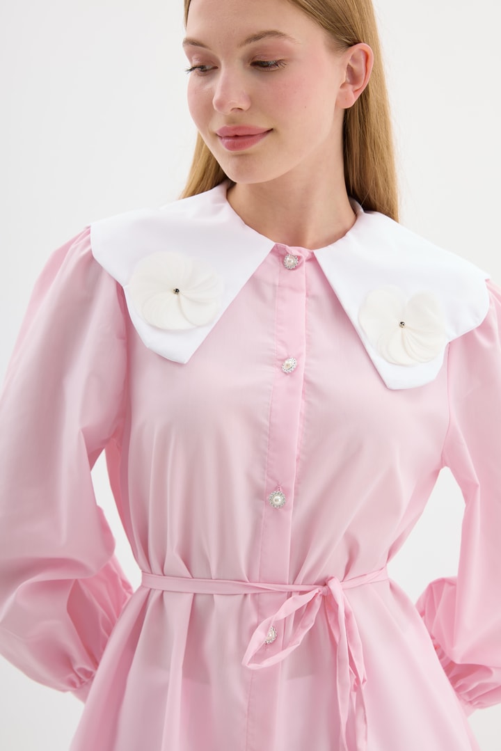 Eliza Yakalı Poplin Gömlek - Pembe