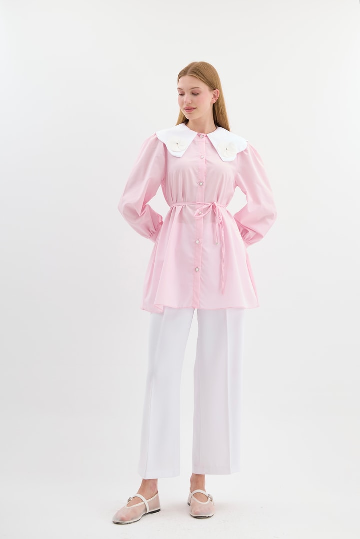 Eliza Yakalı Poplin Gömlek - Pembe