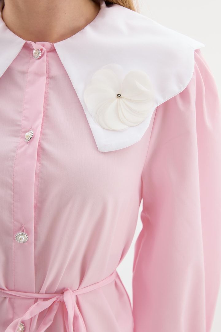Eliza Yakalı Poplin Gömlek - Pembe