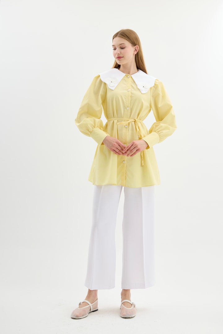 Eliza Yakalı Poplin Gömlek - Sarı