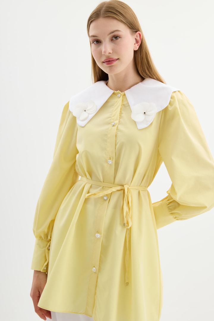 Eliza Yakalı Poplin Gömlek - Sarı