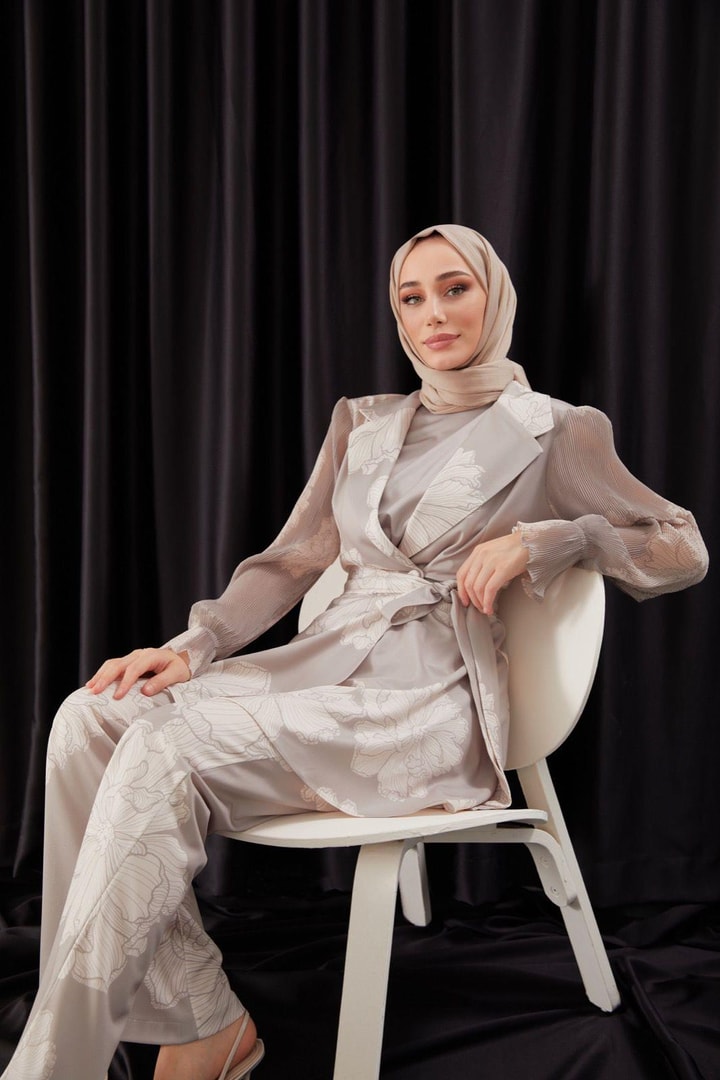 Elka Kolları Piliseli Ceket Takım - Bej