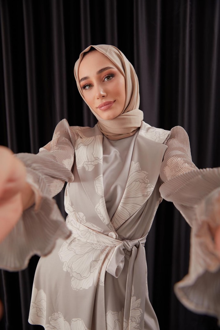 Elka Kolları Piliseli Ceket Takım - Bej