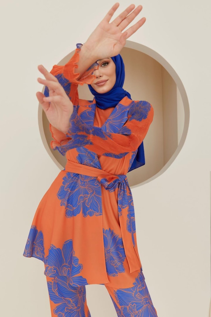 Elka Kolları Piliseli Ceket Takım - Oranj