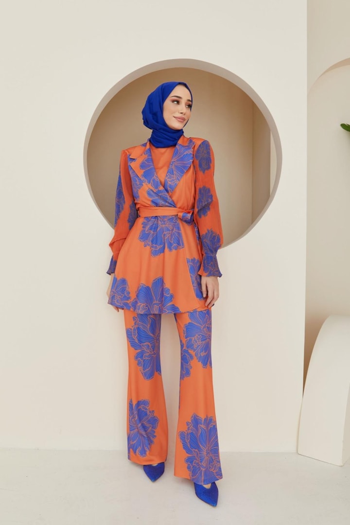 Elka Kolları Piliseli Ceket Takım - Oranj