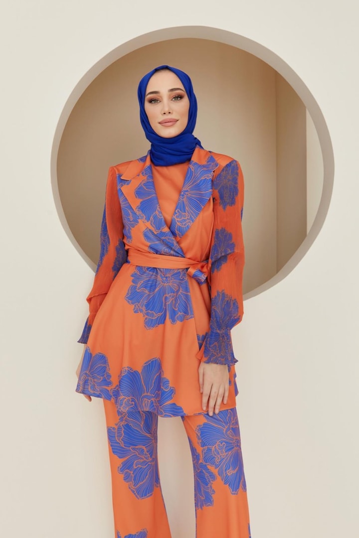 Elka Kolları Piliseli Ceket Takım - Oranj