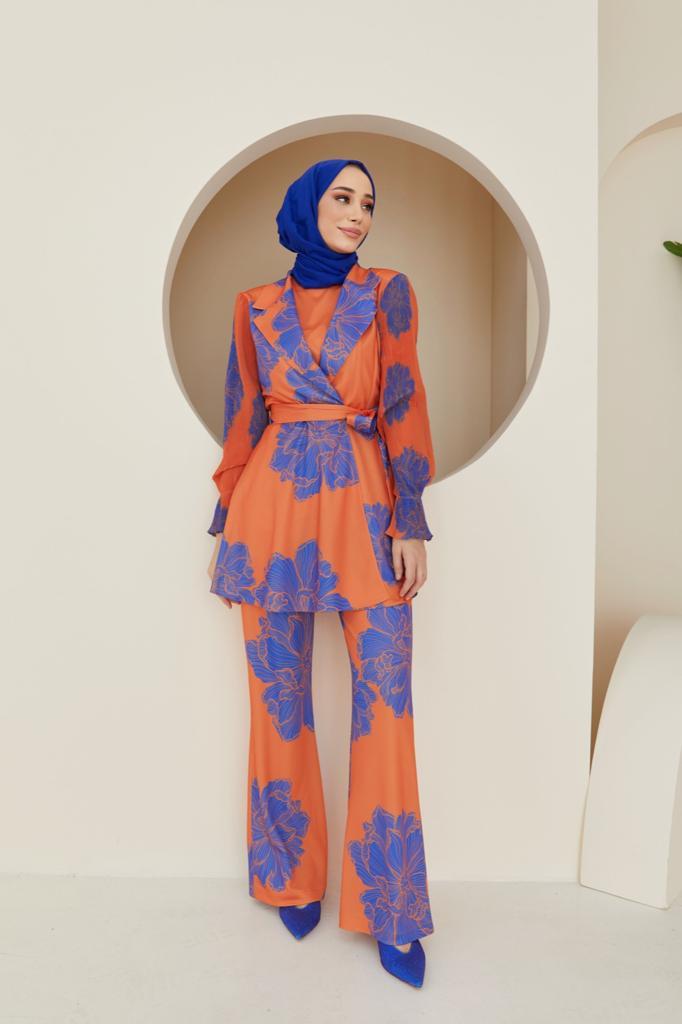 Elka Kolları Piliseli Ceket Takım - Oranj