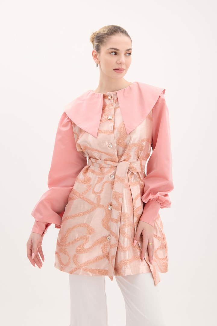 Elysia Yaka Detaylı Jakar Gömlek - Pembe