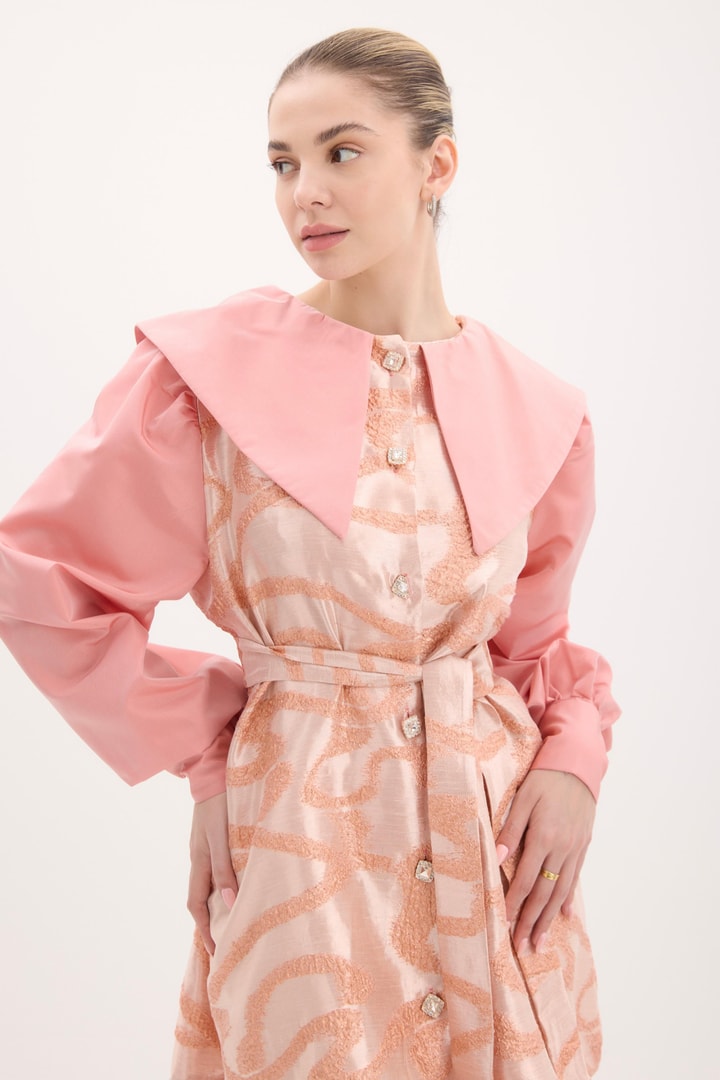 Elysia Yaka Detaylı Jakar Gömlek - Pembe