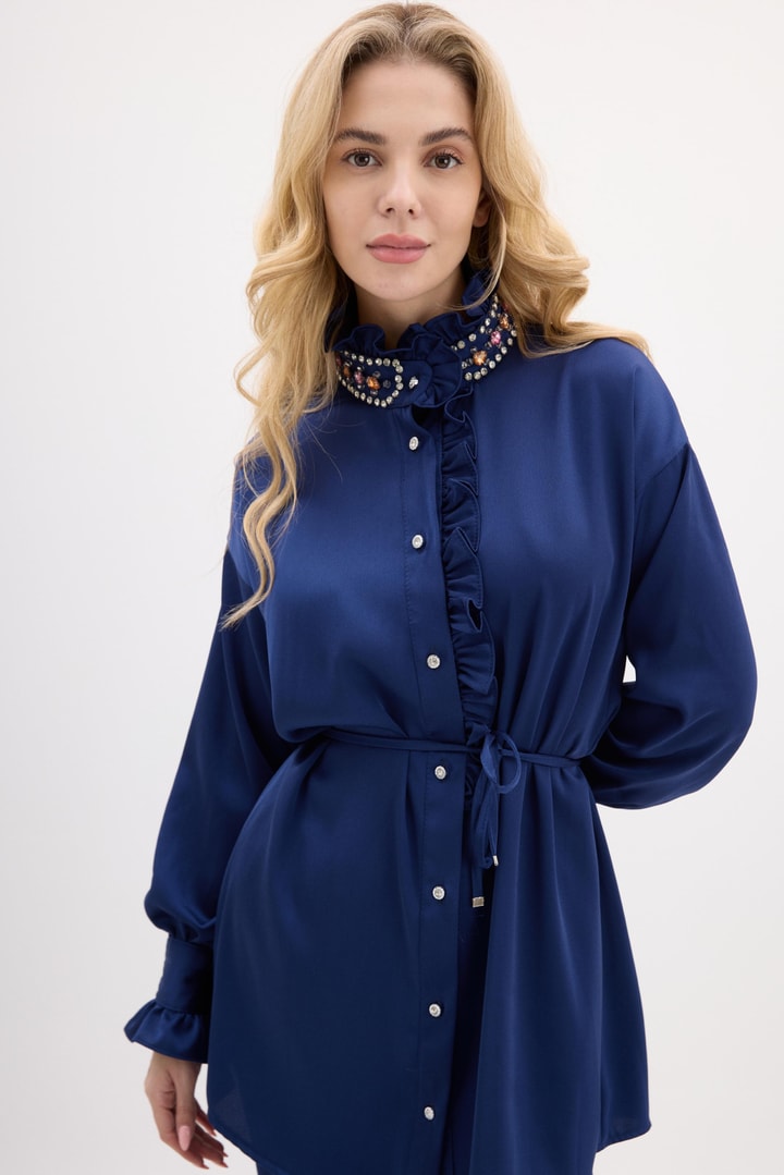 Emily Fırfır Detaylı Krep Takım - Lacivert