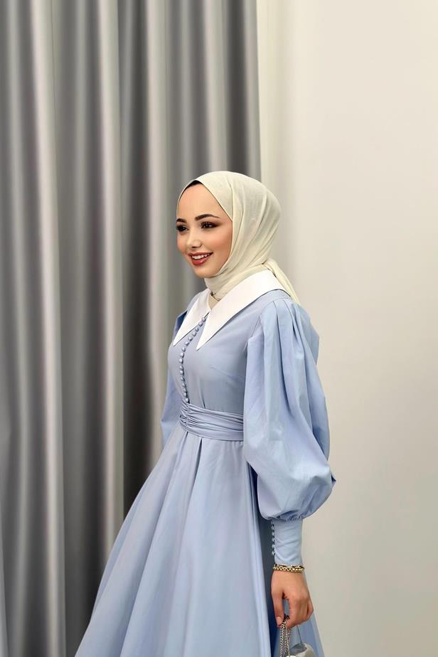 Emily Yakalı Elbise - bebe mavisi