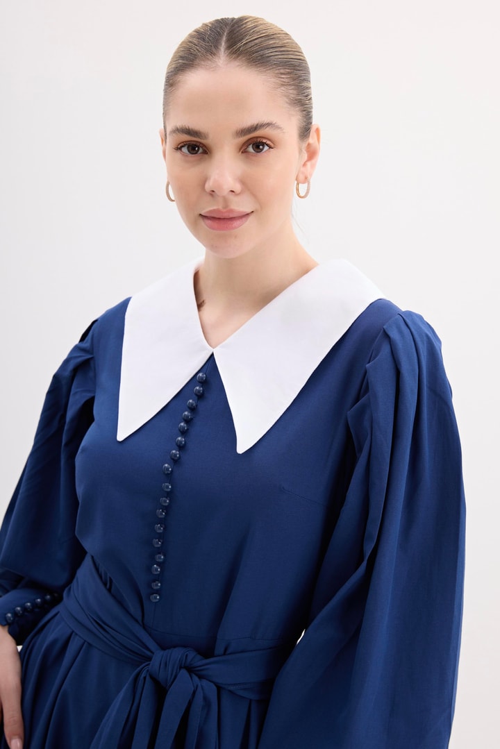 Emily Yakalı Elbise - Lacivert