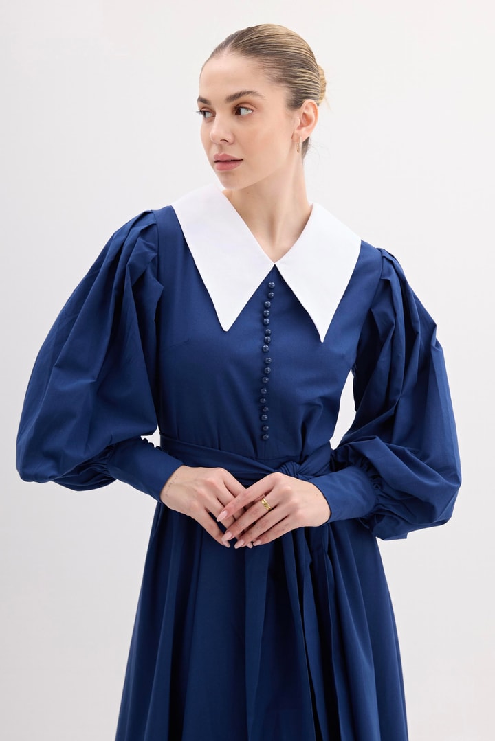 Emily Yakalı Elbise - Lacivert