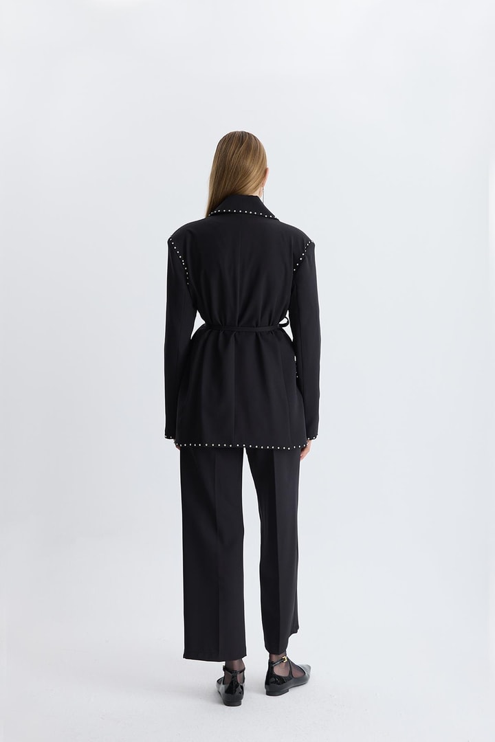 Esther Düğme İşlemeli Tasarım Blazer Takım - Siyah