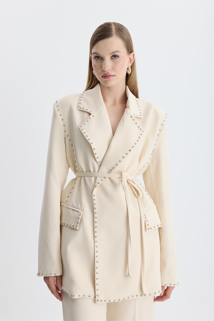 Esther Düğme İşlemeli Tasarım Blazer Takım - Taş