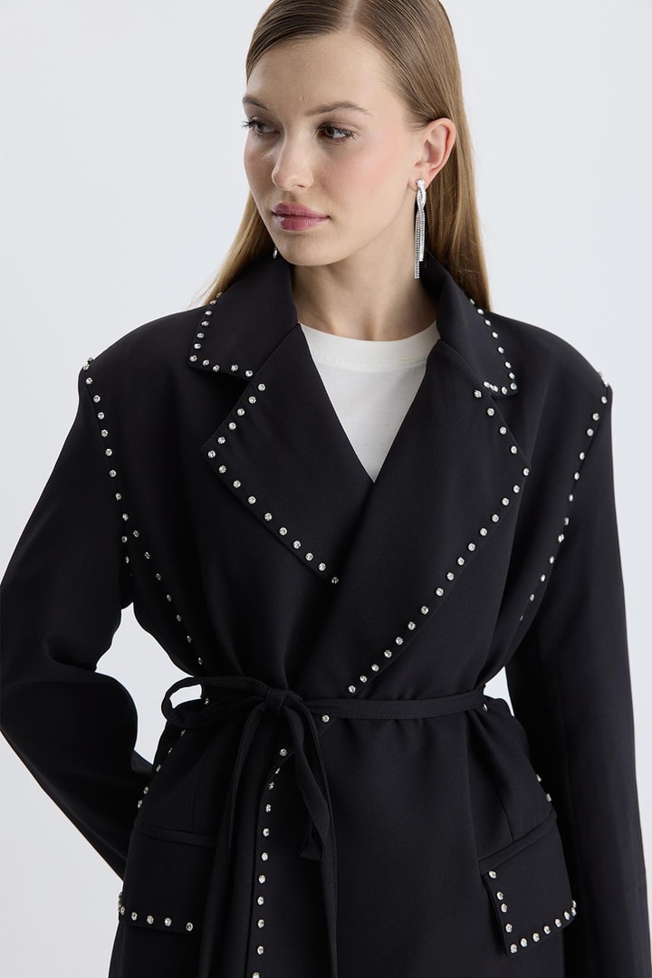 Esther Düğme İşlemeli Tasarım Blazer Takım - Siyah