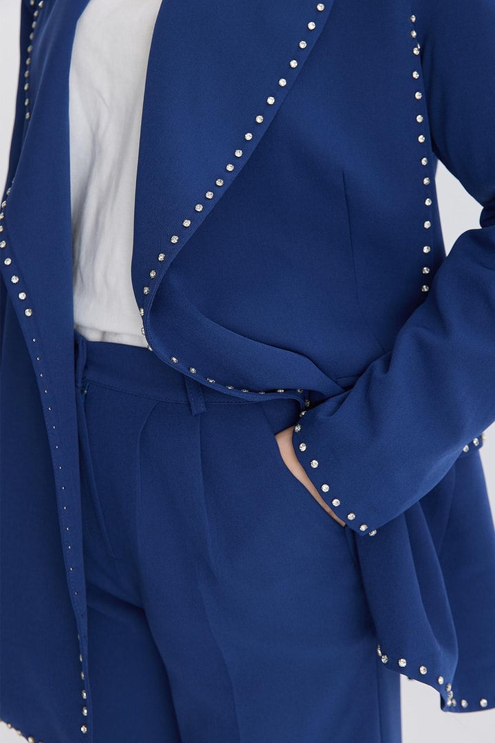 Esther Düğme İşlemeli Tasarım Blazer Takım - Lacivert