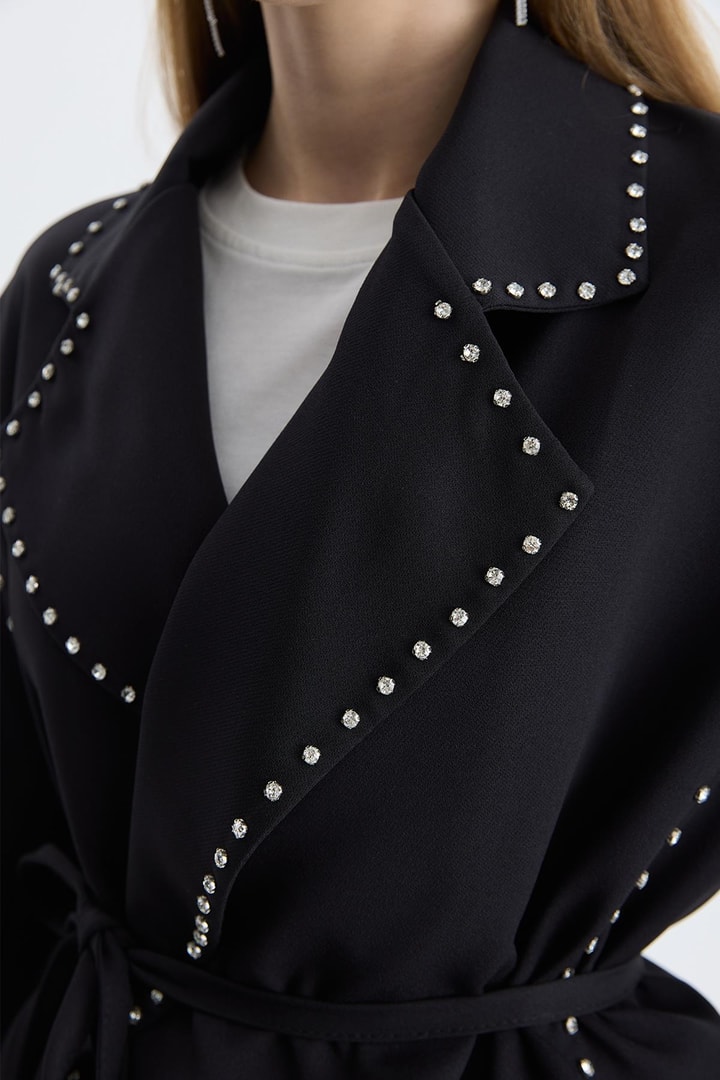 Esther Düğme İşlemeli Tasarım Blazer Takım - Siyah