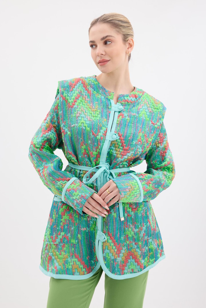 Etnik Desen Jakar Ceket - Mint