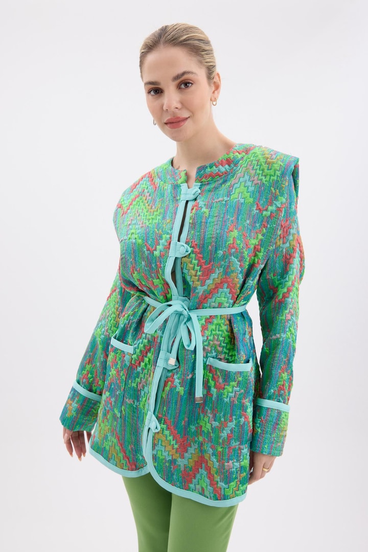 Etnik Desen Jakar Ceket - Mint
