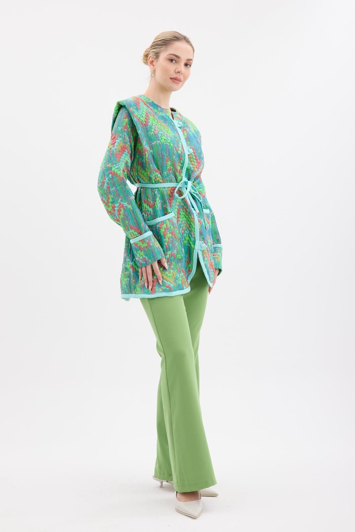 Etnik Desen Jakar Ceket - Mint