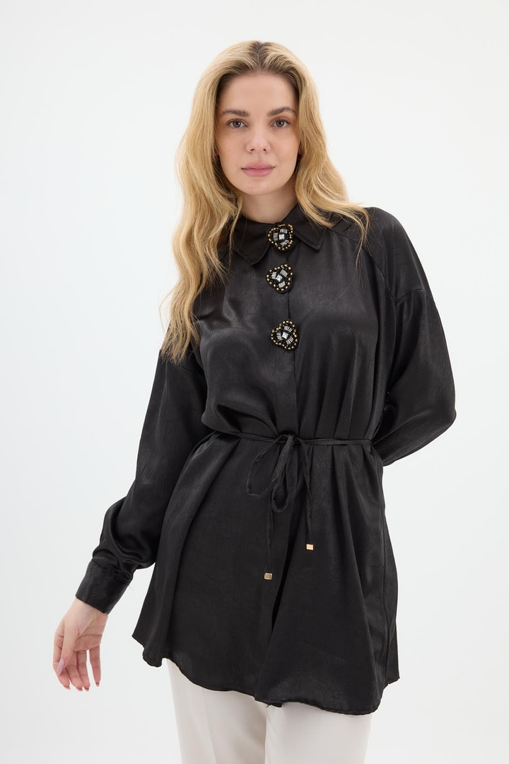 Felicia Taşlı Gömlek - Siyah