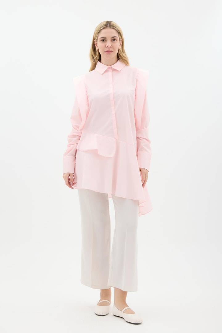 Fırfır Detaylı Poplin Gömlek - Pembe