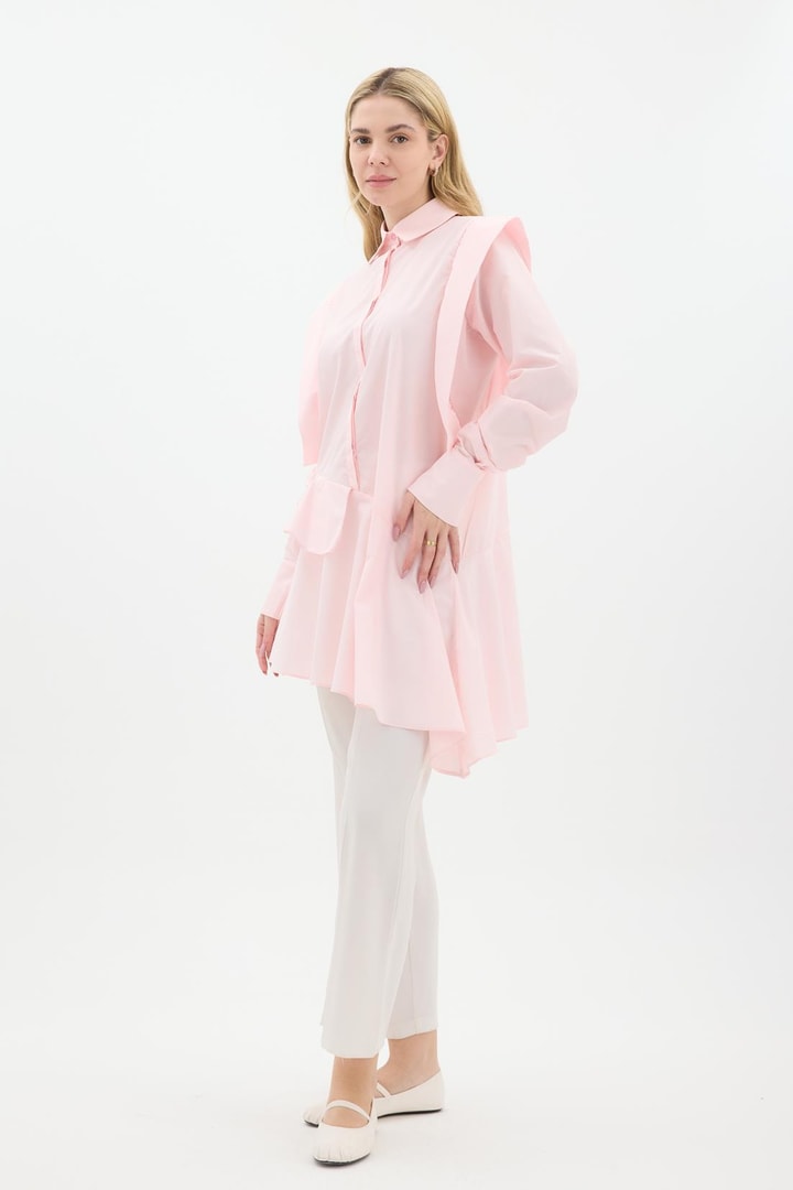 Fırfır Detaylı Poplin Gömlek - Pembe
