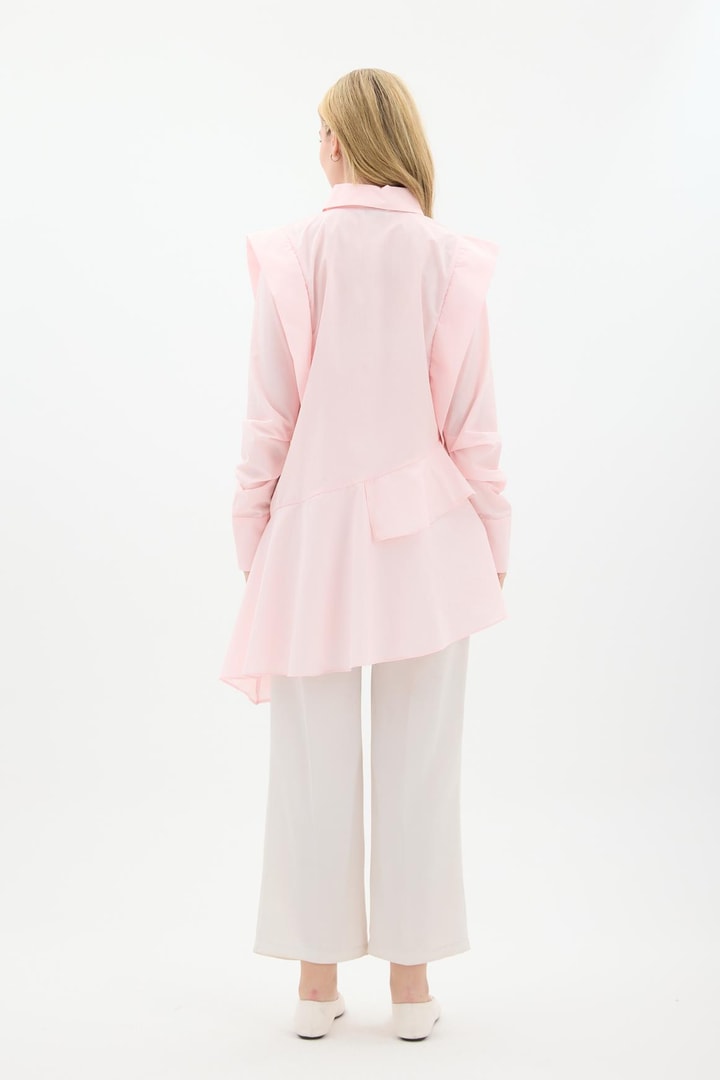Fırfır Detaylı Poplin Gömlek - Pembe