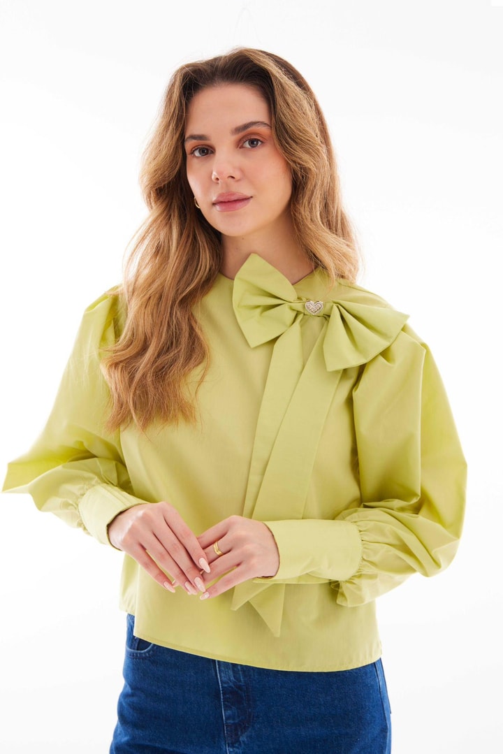 Fiyonk Detaylı Gömlek - Limon Yeşili