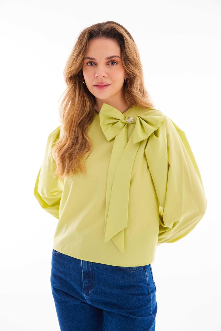 Fiyonk Detaylı Gömlek - Limon Yeşili