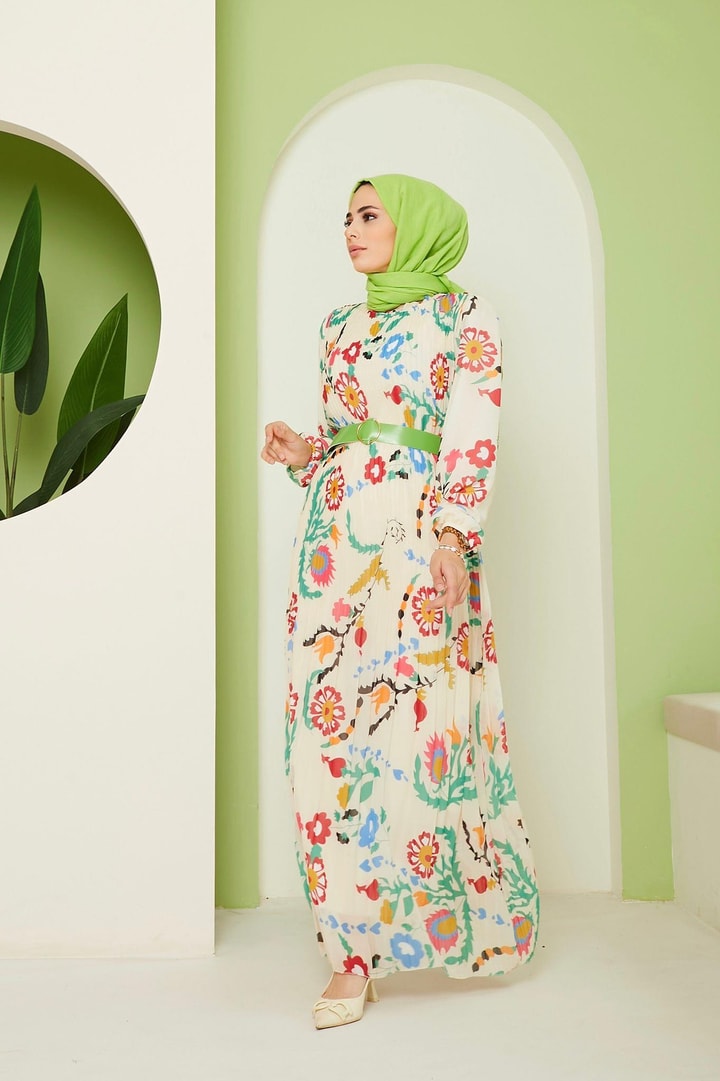 Fresh Desenli Elbise - Yeşil