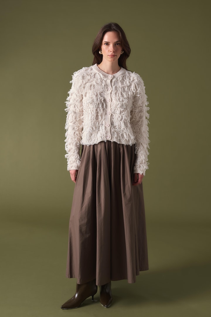 Fringe Detay Triko Hırka - Ekru