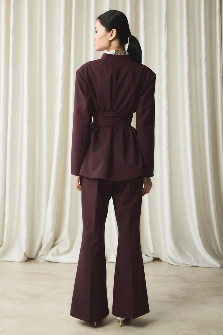 Fular Yaka Blazer Ceket Takım - Bordo