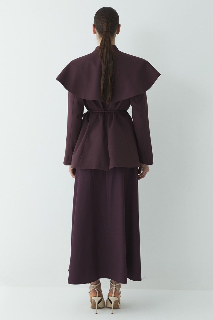 Fularlı Double Blazer Ceket - Bordo
