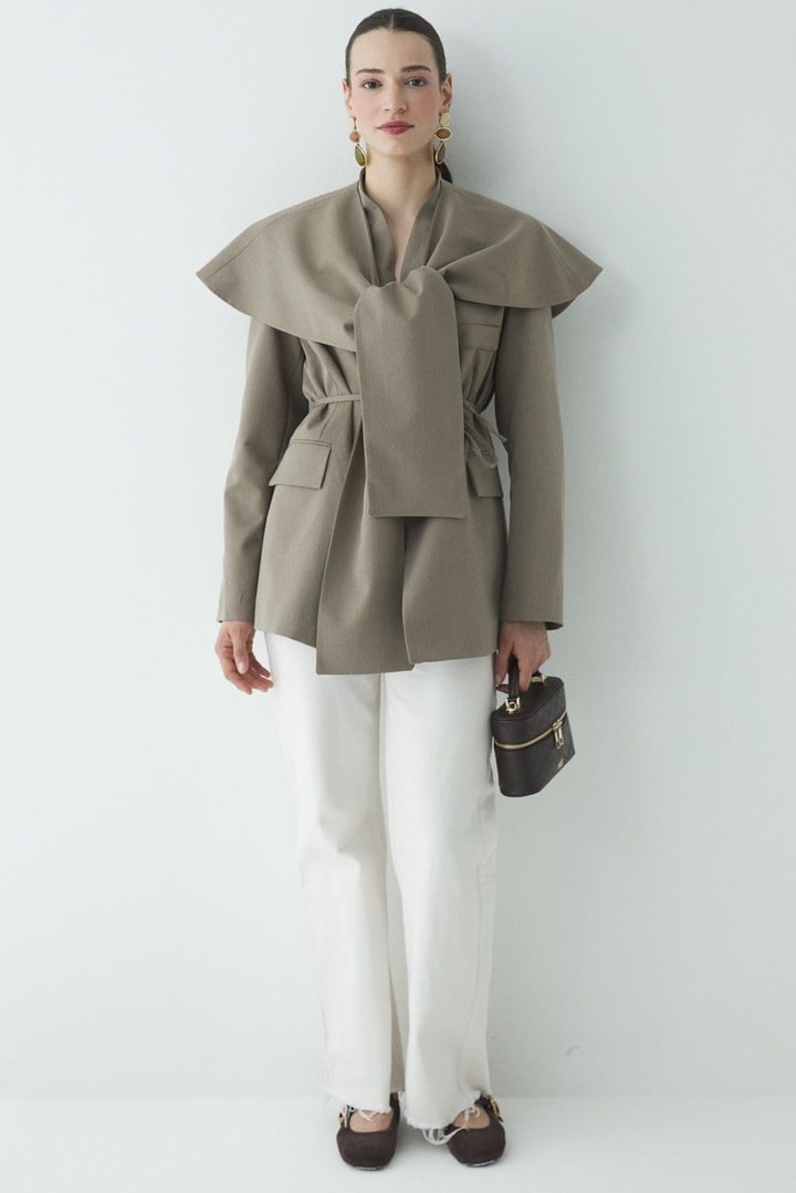 Fularlı Double Blazer Ceket - Çağla