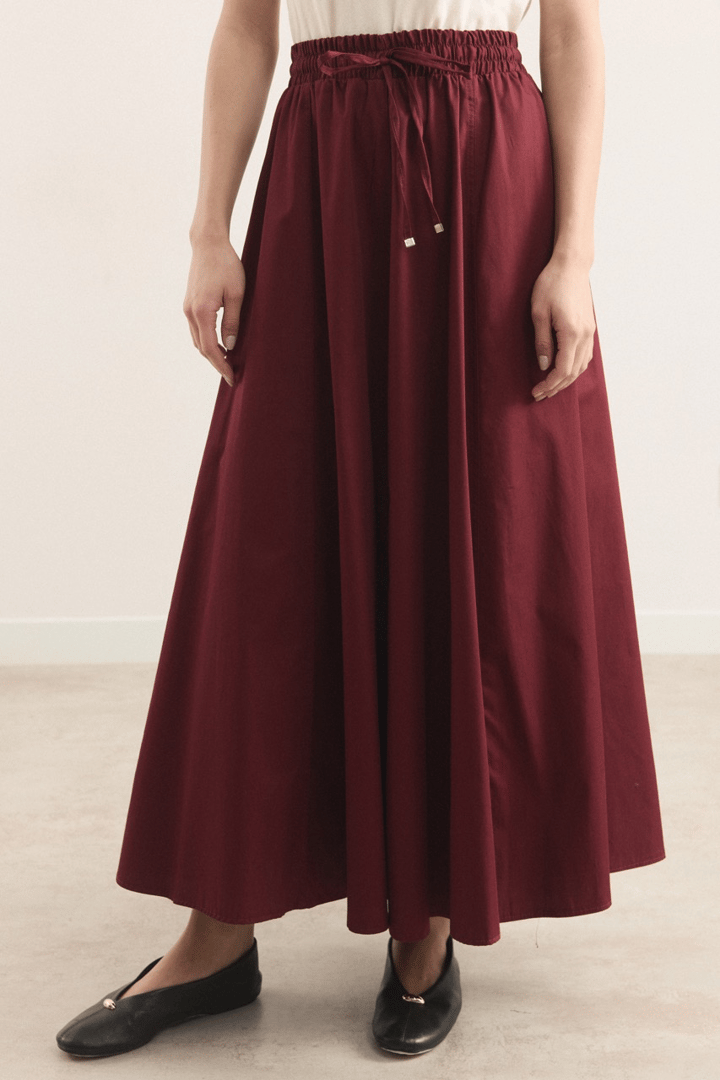 Gabardin Kloş Etek - Bordo