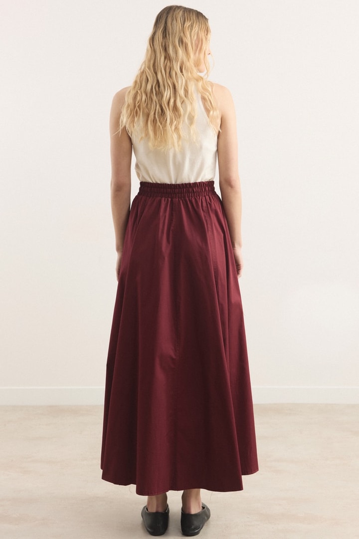 Gabardin Kloş Etek - Bordo