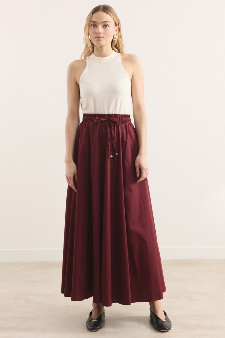 Gabardin Kloş Etek - Bordo