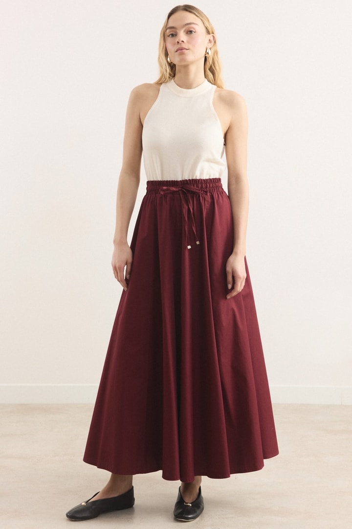 Gabardin Kloş Etek - Bordo