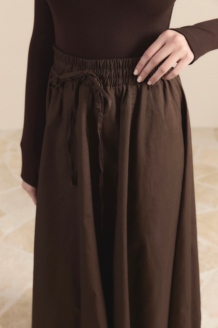 Gabardin Kloş Etek - Kahve
