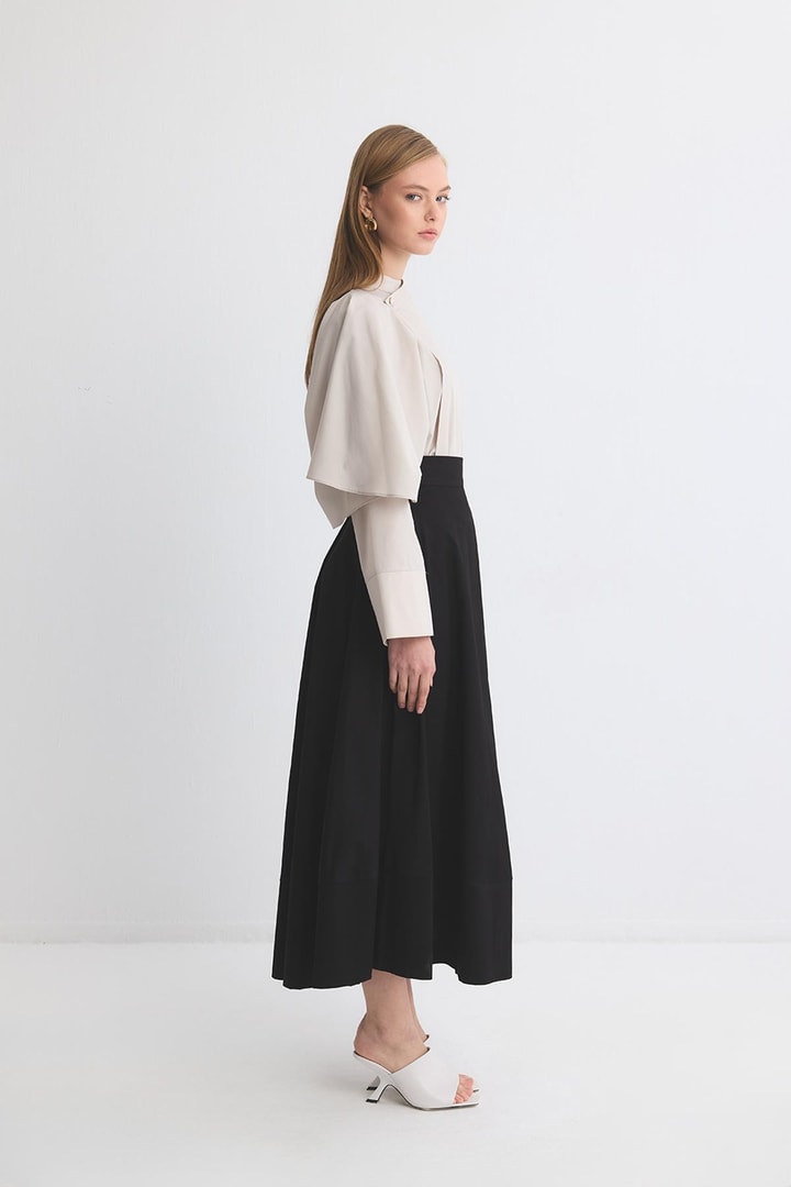 Gabardin Kloş Etek - Siyah