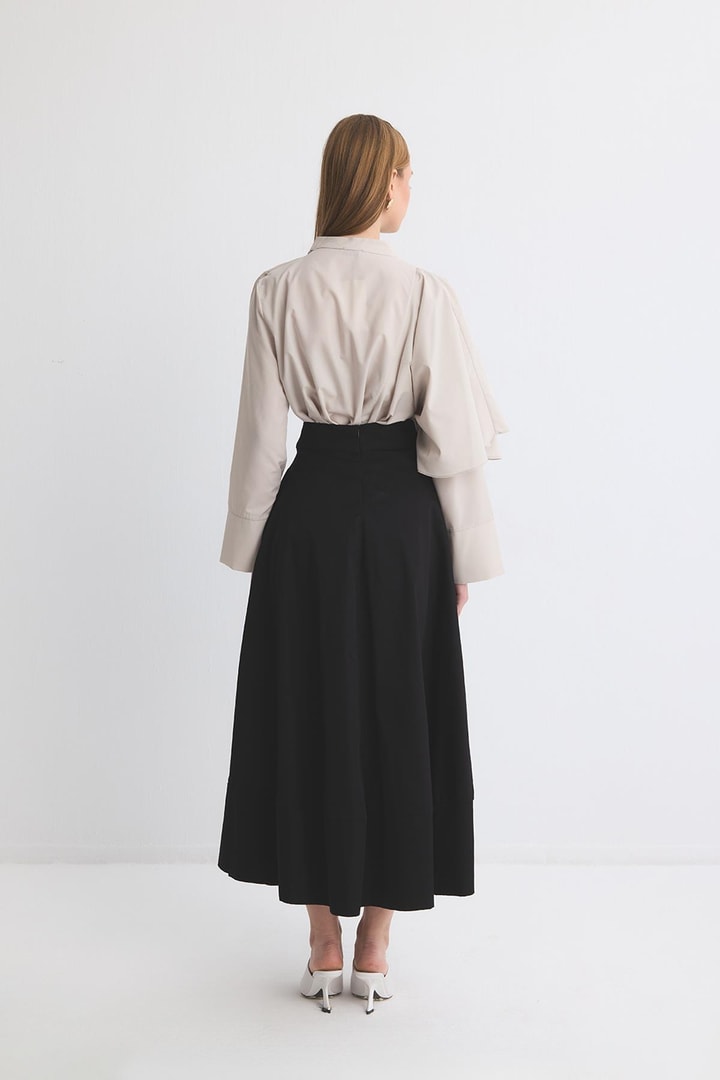 Gabardin Kloş Etek - Siyah