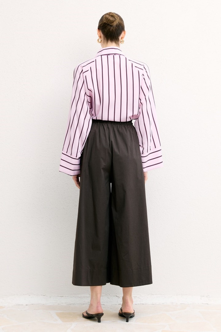 Geniş Paça Poplin Basic Pantolon - Kahve