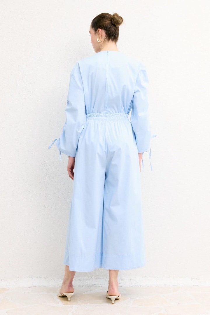 Geniş Paça Poplin Basic Pantolon - Mavi